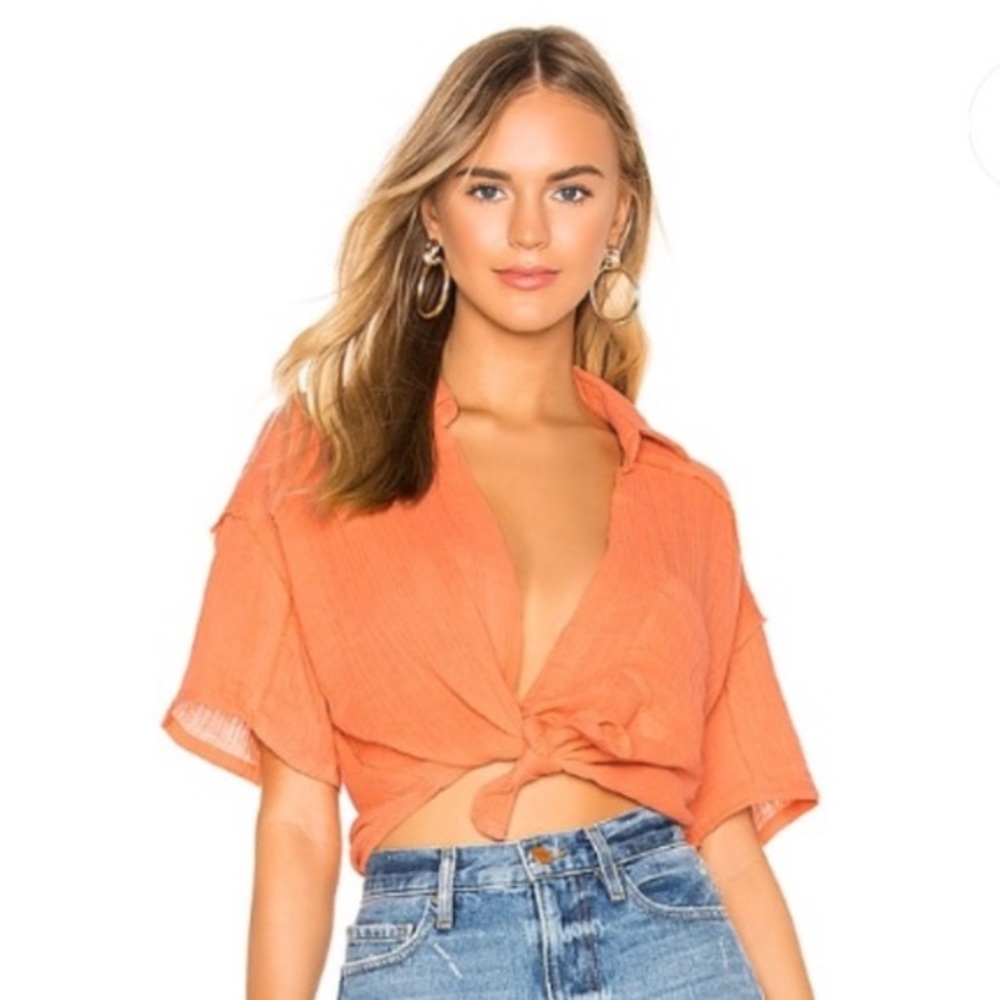 Free People NEW Button Down Crop Top Shirt Full Of Light
